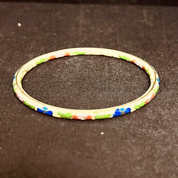 Vintage Cloisonné Gold Tone Bangle Bracelet (3798) - Picture 4 of 6